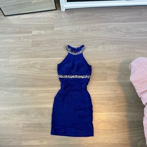 Blue Sequin Halter Formal Mini Dress